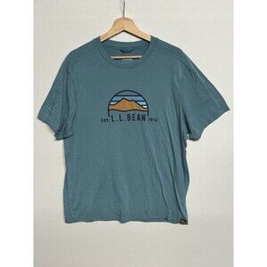 L.L. Bean Men’s L Slightly Fitted Graphic T-Shirt Teal Blue Logo Tee Outdoor